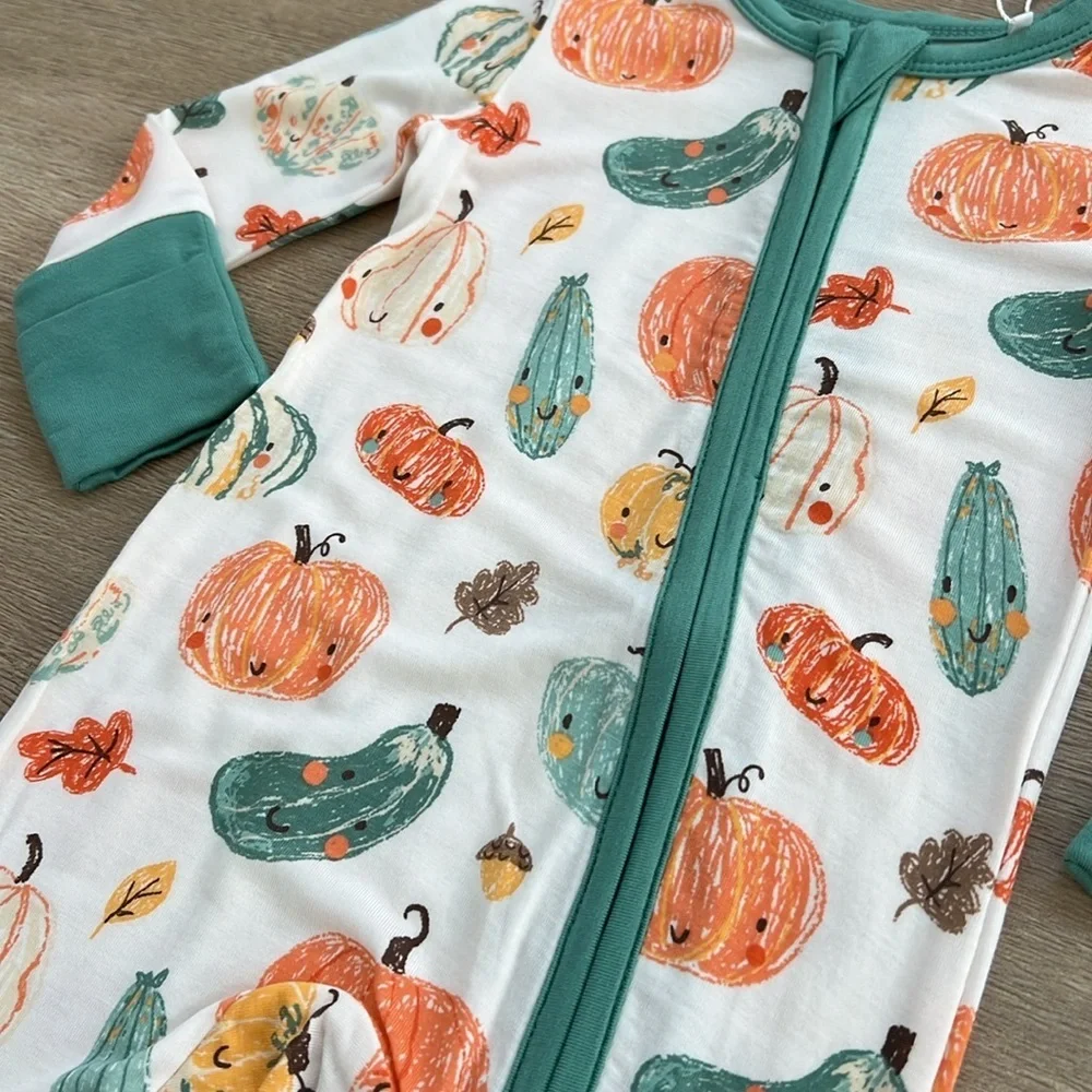 🎃 Angel Dear Bamboo Convertible Romper Pumpkins 3-6 6-12 months